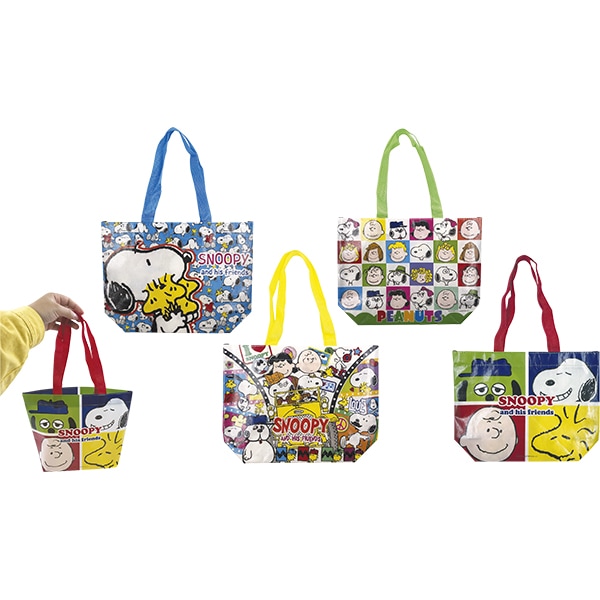 92908 スヌーピーミニトートバッグ(12入) 26SS-P146 ランチやお菓子を入れてルンルンおでかけしたくなるサイズ スヌーピー＆フレンズ柄のミニトート不織布バッグ
