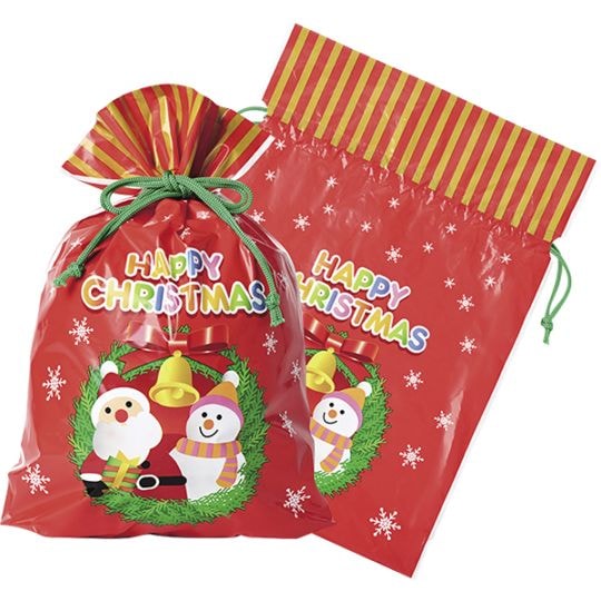 X'mas巾着ギフトバッグ中(20入) プレゼントを入れるギフト巾着 程々に入れるのに良い中サイズ 16482 P055