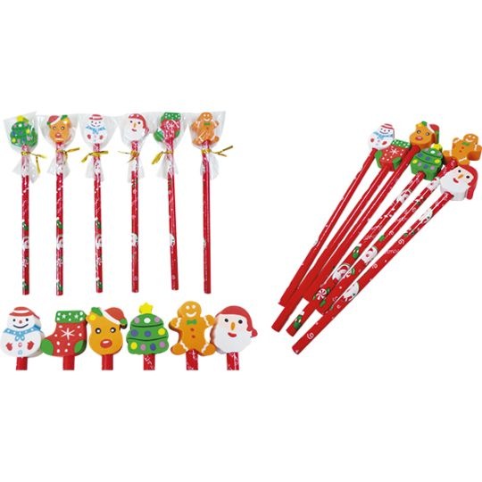 クリスマスけしごむ付きえんぴつ(24入) 子供達に人気の消しゴム付えんぴつ クリスマスヴァージョンも人気です 84512 P058
