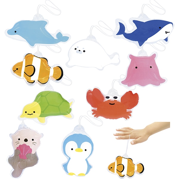 03279 海の生き物ダイカットエアーヨーヨー(20入) 26SS-P074 ゴムを引いてポンポン弾めば、まるで海の中を一緒に泳いでいるみたい 色とりどりの海の仲間がイベントをパッと明るく彩ります！