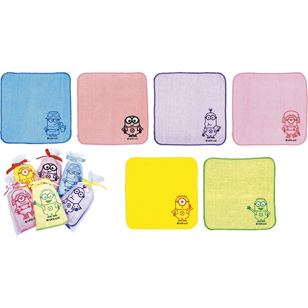 92062 ミニオンズリボン付カラフルミニタオル(24入) 26SS-P150 大人気のミニオンズグッズ ギフトラッピングされたミニタオルです