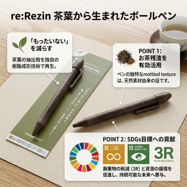 500140 re:Rezinボールペン(お茶･10入) 26SS-P153 地球にやさしい、ちょっとイイモノ 教育.子供向けのSDGｓノベルティ