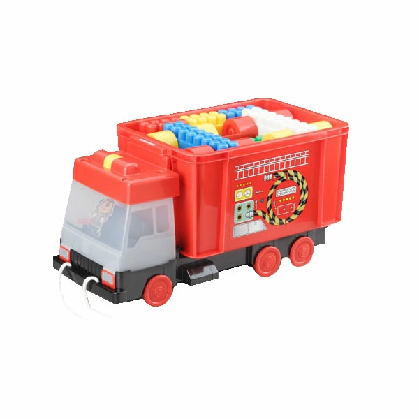 82871 おもちゃ箱消防車_凸凹ブロック51ピース付(1入) カタログ外 組み立てて、走らせて、片付ける 想像力を育む真っ赤な知育セット