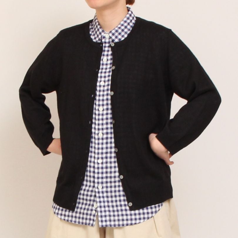 新品】maomade リネンクルーネックカーディガン UVカット加工