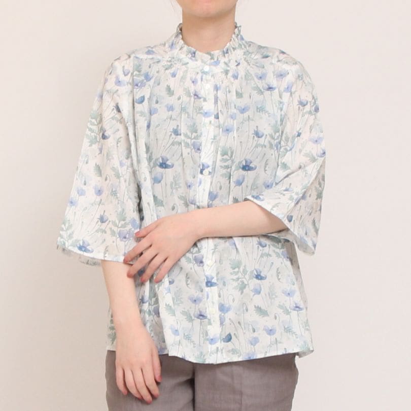 【各色ラスト1点ずつ】LIBERTY6分袖フリルシャーリングシャツ2505