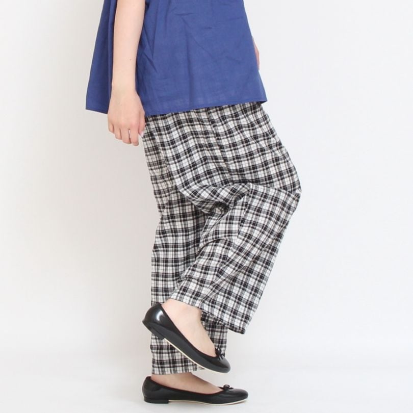 【WHITEのみ】NARU オーガニックコットン チェックエッグパンツ