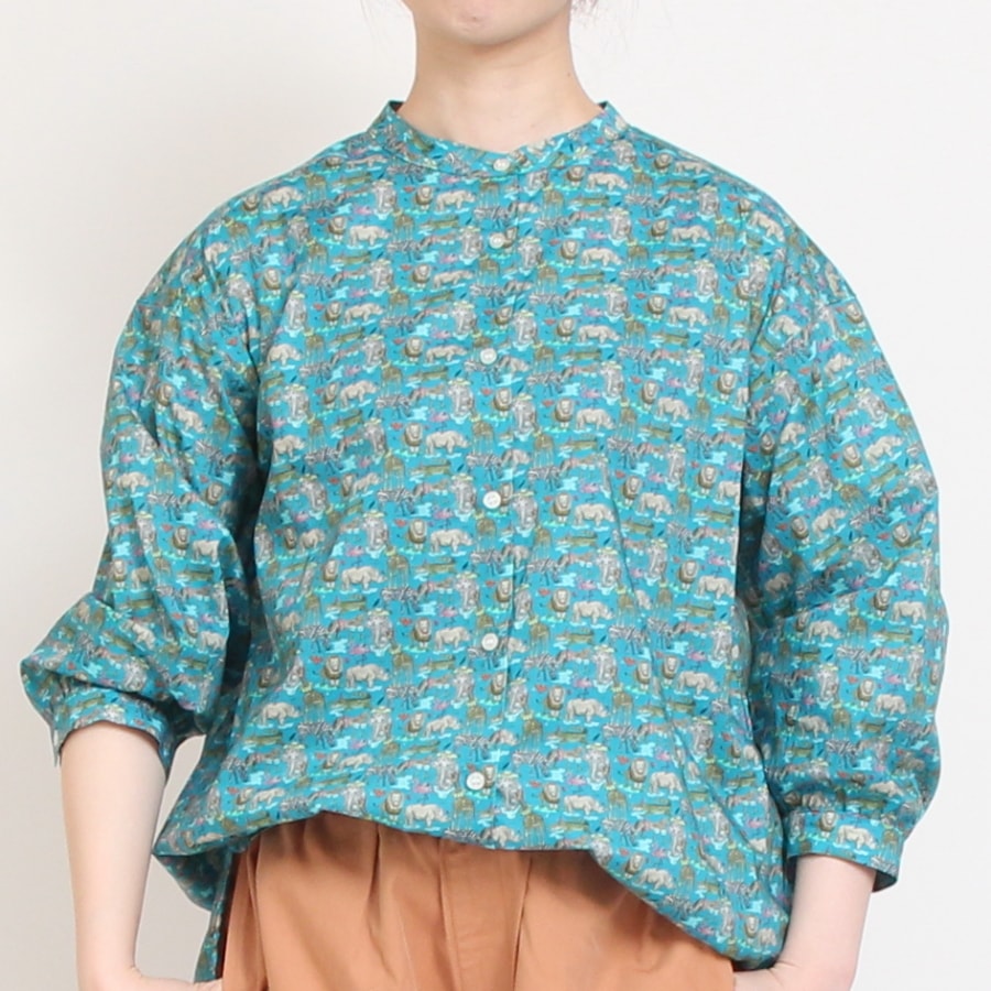 25ss シャワーパーティー LIBERTY バンドカラーチュニックブラウス 25ss シャワーパーティー LIBERTY バンドカラーチュニックブラウス