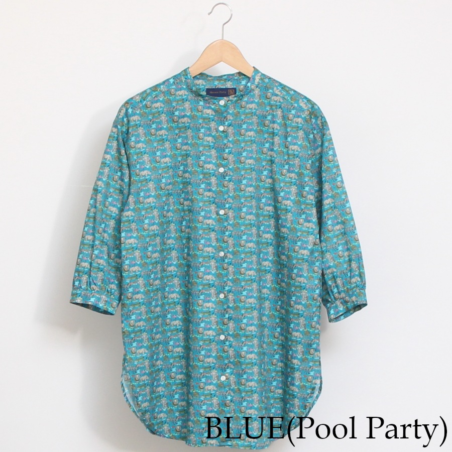 25ss シャワーパーティー LIBERTY バンドカラーチュニックブラウス 25ss シャワーパーティー LIBERTY バンドカラーチュニックブラウス