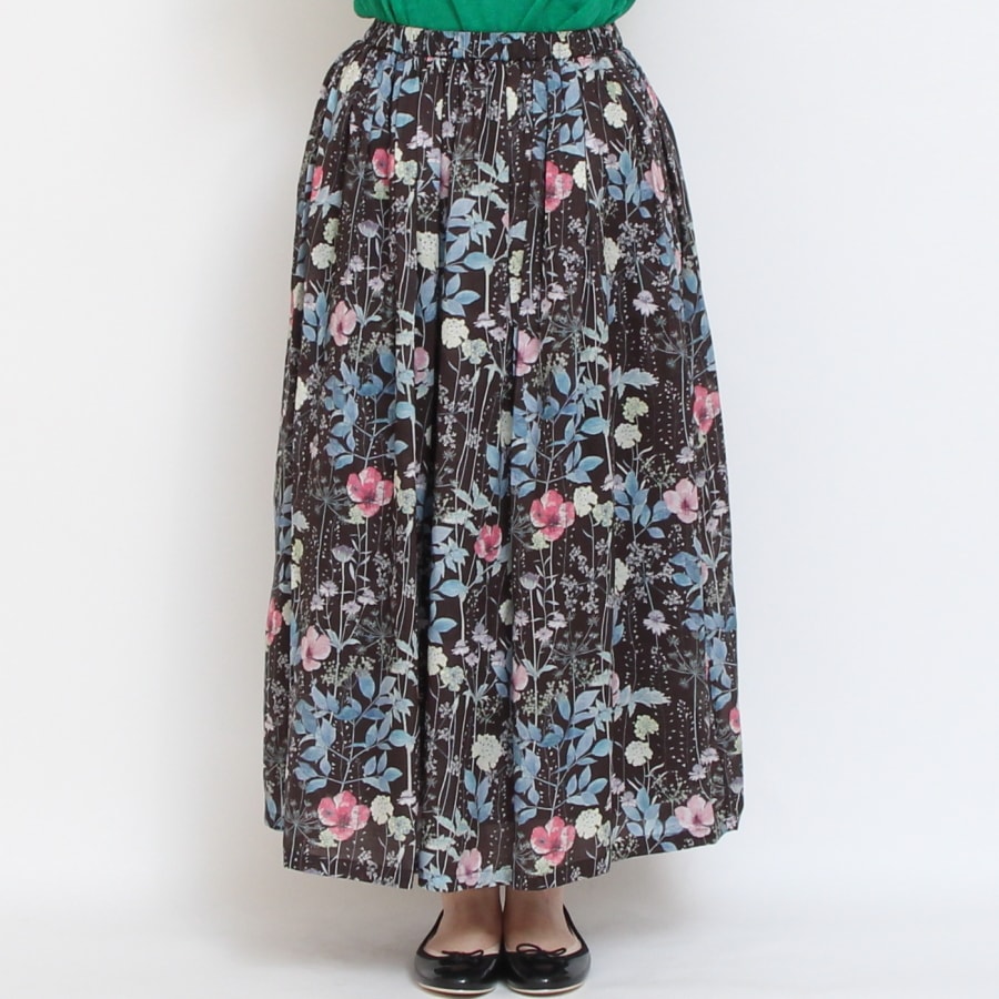 【美品】45R　スカート　LIBERTY　ネオンフィールズ　花柄　ギャザー　M ラスト1点ずつ】シルフローンLIBERTYギャザースカート85cm(2507)