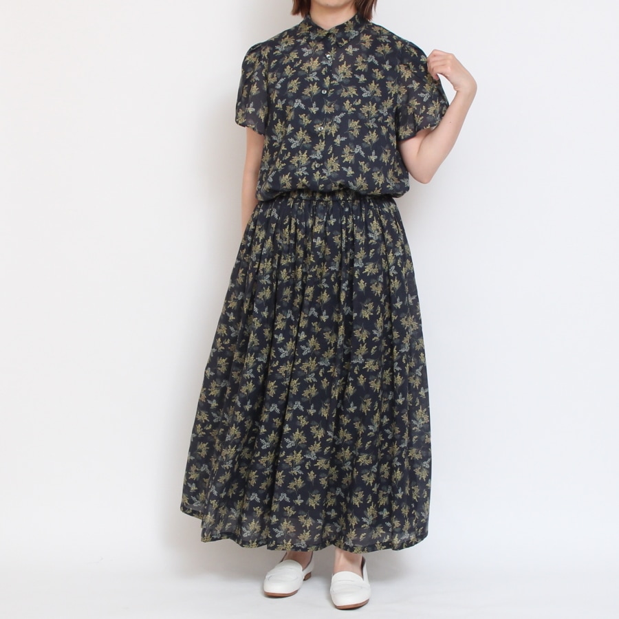 【美品】45R　スカート　LIBERTY　ネオンフィールズ　花柄　ギャザー　M ラスト1点ずつ】シルフローンLIBERTYギャザースカート85cm(2507)