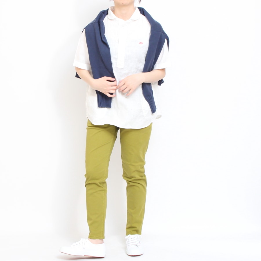 DANTON リネン半袖丸襟プルオーバーシャツ ホワイト 36 DANTON [ダントン] W LINEN CLOTH ROUND COLLAR P.O SHIRT S/S