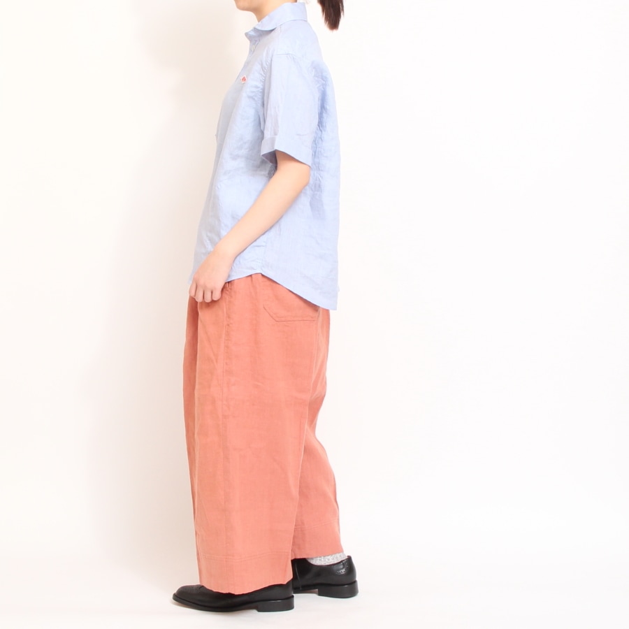 DANTONダントン　リネン ブランドカラープルオーバー 半袖シャツ40 DANTON [ダントン] W LINEN CLOTH ROUND COLLAR P.O SHIRT S/S