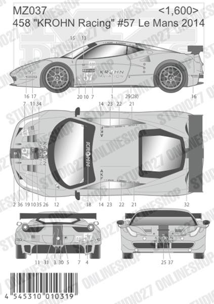 458 "Krohn Racing" #57 Le Mans 2014 <br>for Mini-Z <br>MZ DECALS��Original decal��
