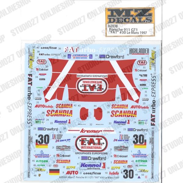911 GT1 "FAT" #30 Le Mans 1997 <br>for Mini-Z <br>MZ DECALS��Original decal��