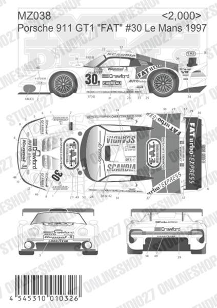 911 GT1 "FAT" #30 Le Mans 1997 <br>for Mini-Z <br>MZ DECALS��Original decal��