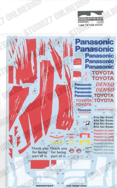 1/20 TF109 Japan/Brazilian/Abu dhabi GP 2009 - Spare Decal<br>for MP001<br>MONOPOST ��Spare Decal��