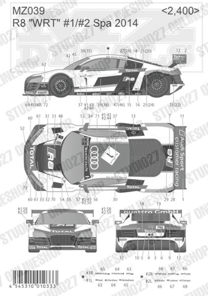 R8 "WRT" #1/#2 Spa 2014 <br>for Mini-Z <br>MZ DECALS��Original decal��
