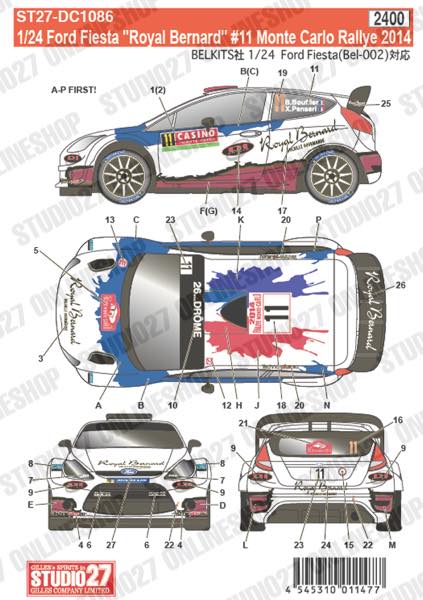 1/24 Fiesta "Royal Bernard" #11 Monte Carlo Rallye 2014<br>for Bel-002<br>STUDIO27 Original Decals