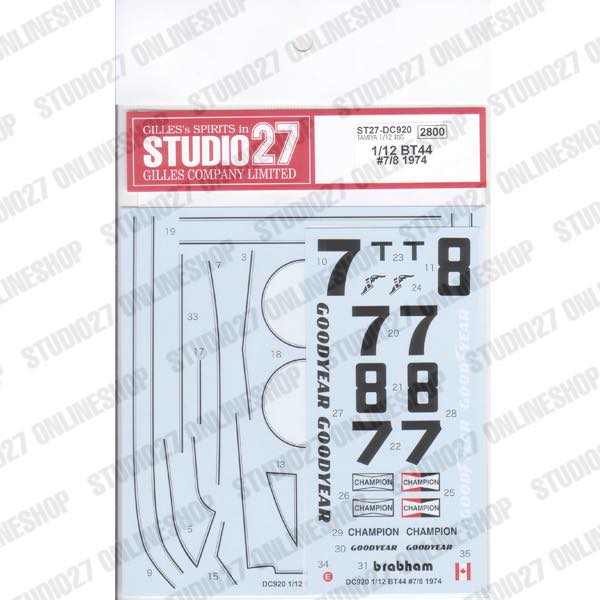 1/12 BT44 #7/8 1974 <br>for TAMIYA12018<br>STUDIO27 ��Original Decals��