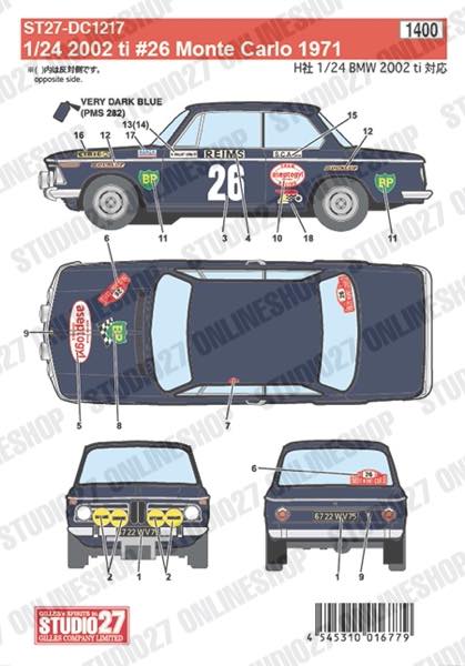 1/24 2002 ti #26 Monte Carlo 1971<br>for HASEGAWA<br>STUDIO27 ��Original Decals��