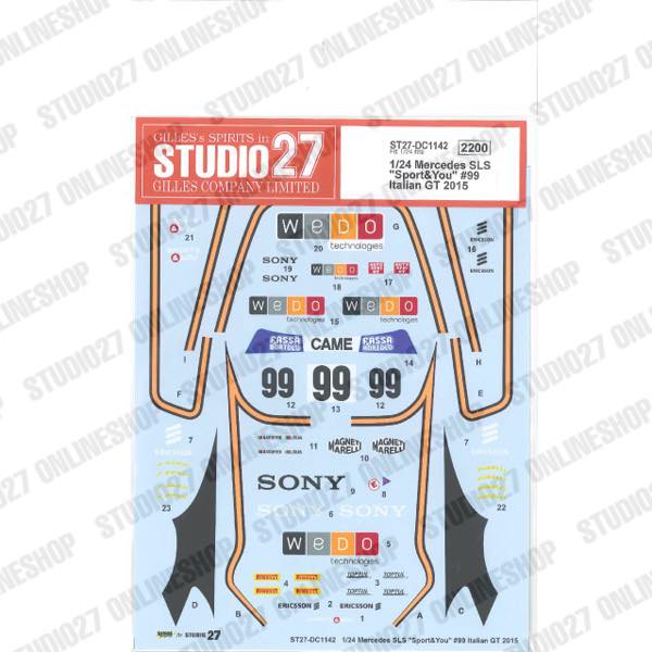 1/24 Mercedes SLS "Sport&You" #99 Italian GT 2015<br>for FUJIMI125657<br>STUDIO27 Original Decals