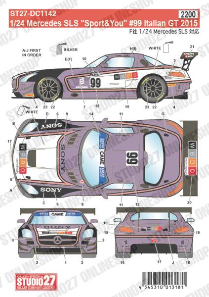 1/24 Mercedes SLS "Sport&You" #99 Italian GT 2015<br>for FUJIMI125657<br>STUDIO27 Original Decals