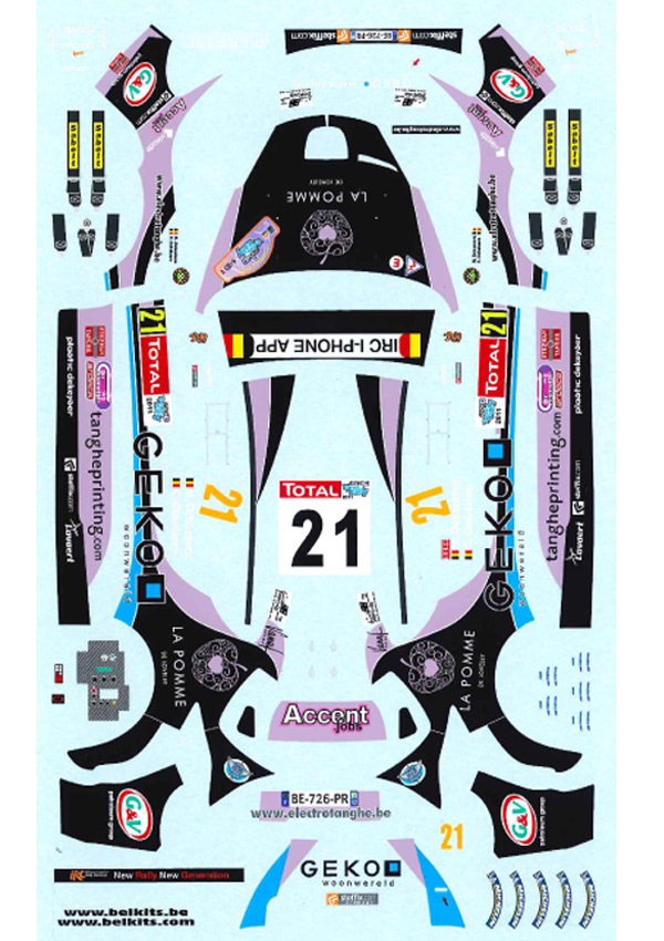 1/24 Peugeot 207 S2000 #21 Geko Ypres Rally 2011<br>BELKITS��Decal��