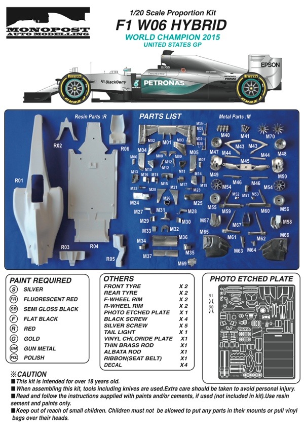 1/20 F1 W06 HYBRID <br> World Champion 2015 US GP<br>MONOPOST ��Multimedia Kit��