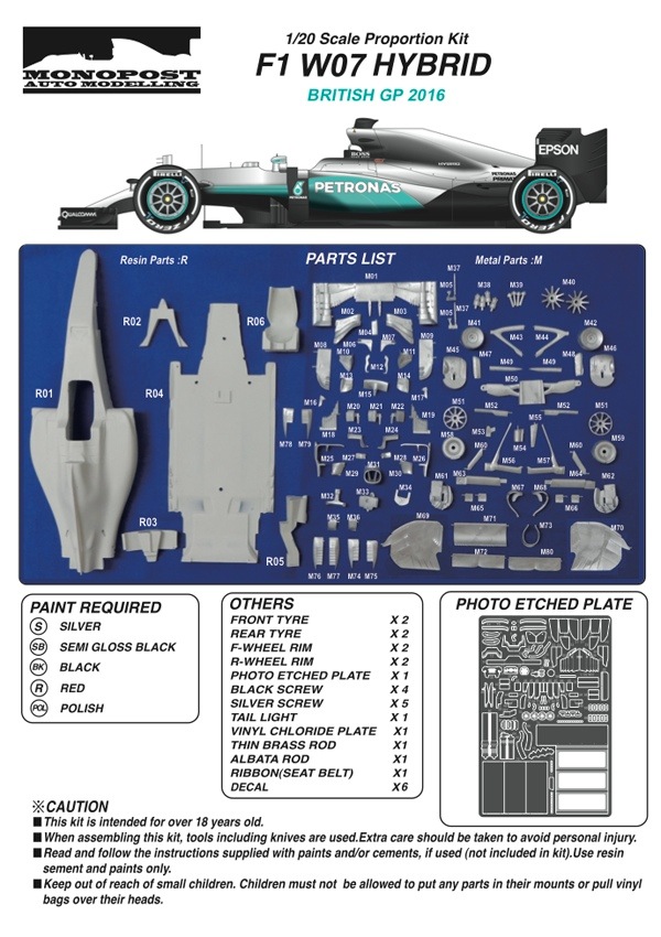 1/20 F1 W07 Hybrid British GP 2016<br>MONOPOST ��Multimedia Kit��
