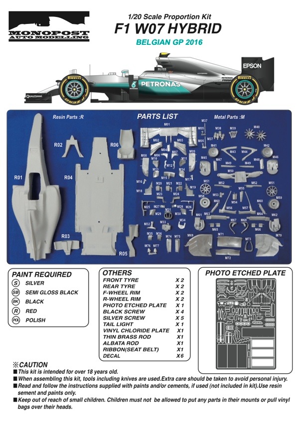 1/20 F1 W07 Hybrid Belgian GP 2016<br>MONOPOST ��Multimedia Kit��