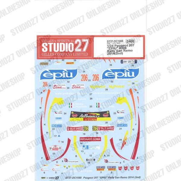 1/24 207 "EPIU" #206 Rally San Remo 2014(2nd)<br>for Bel-001<br>STUDIO27 Original Decals