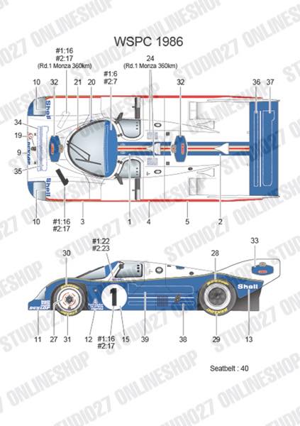 1/24 962C #1/#2 WSPC 1986  <br>for TAMIYA<br>STUDIO27 Original Decals