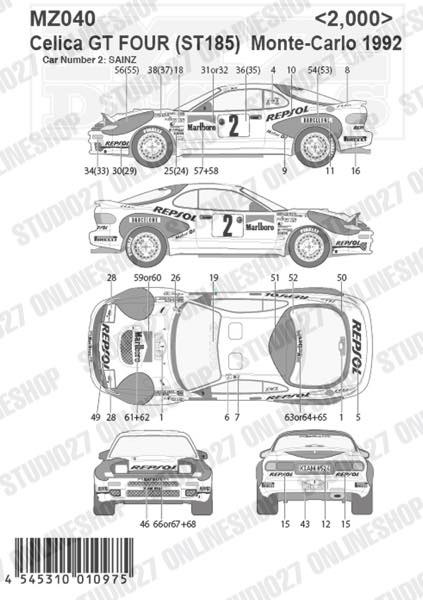 Celica GT FOUR (ST185) Monte-Carlo 1992 <br>for Mini-Z <br>MZ DECALSOriginal decal