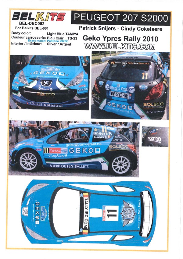 1/24 Peugeot 207 S2000 #11 Geko Ypres Rally 2010<br>BELKITS��Decal��