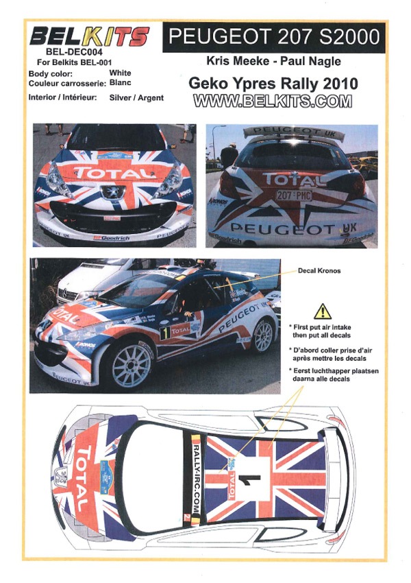 1/24 Peugeot 207 S2000 #1 Geko Ypres Rally 2010<br>BELKITS��Decal��