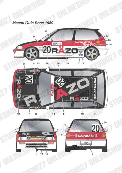 1/24 Civic "Razo" #3/#20 1989 <br>for Aoshima B24005<br>STUDIO27 ��Original Decals��