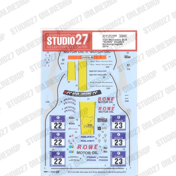 1/24 Mercedes SLS "ROWE" #22/#23 Nürburgring24h 2014<br>for FUJIMI123929<br>STUDIO27 ��Original Decals��