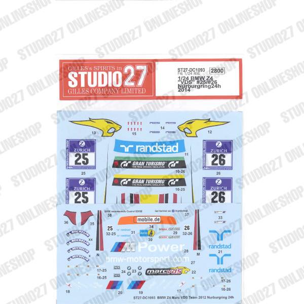 1/24 BMW Z4 "VDS" #25/#26 Nürburgring24h 2014<br>for FUJIMI125930<br>STUDIO27 ��Original Decals��