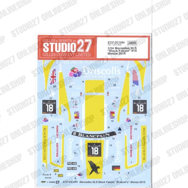 1/24 Mercedes SLS "Black Falcon" #18 Monza 2015<br>for FUJIMI123929<br>STUDIO27 ��Original Decals��