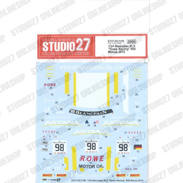 1/24 Mercedes SLS "Rowe Racing" #98 Monza 2015<br>for FUJIMI123929<br>STUDIO27 ��Original Decals��