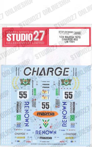 1/24 MAZDA 787B CHARGE #55 LM 1991<br>forTAMIYA787B<br>STUDIO27 Original Decals