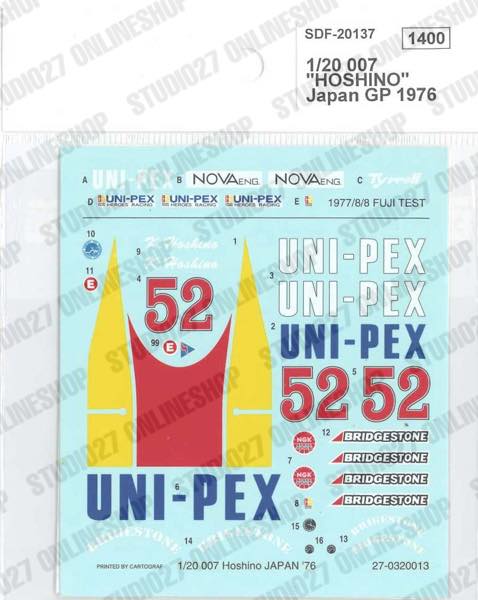1/20 007 "HOSHINO" Japan GP 1976 - Spare Decal<br>for FK20137<br>STUDIO27 ��Spare Decal��