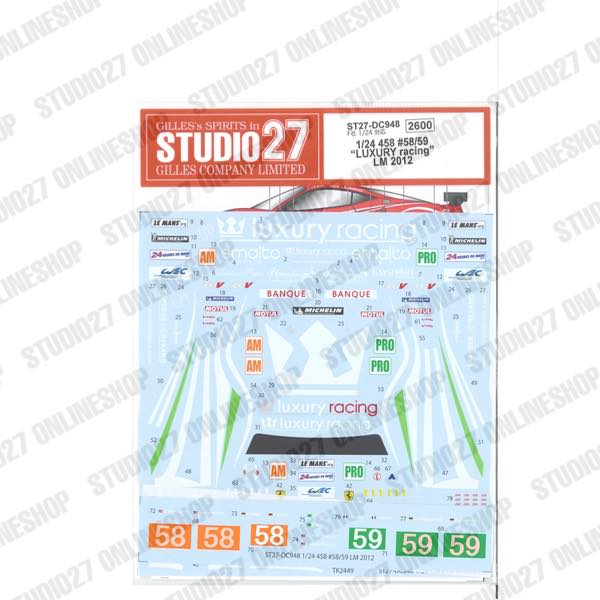 1/24 458 "LUXURY" #58/59 LM 2012<br>forFUJIMI123912/TK2449<br>STUDIO27 ��Original Decals��