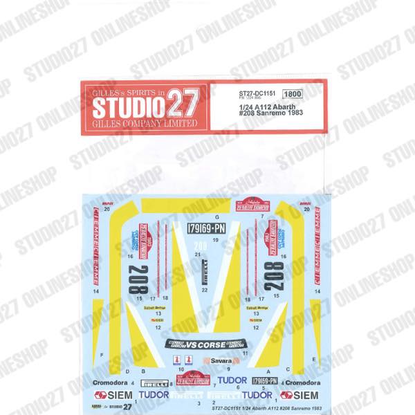 1/24 A112 Abarth #208 Sanremo 1983<br>for FUJIMI<br>STUDIO27 ��Original Decals��