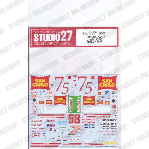 1/12 RC212V Gresini #7/58 Moto GP 2011<br>STUDIO27 ��Original Decals��