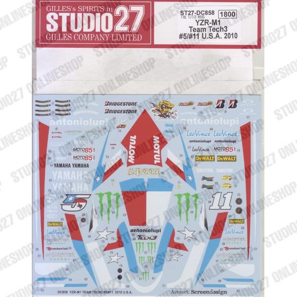 1/12 YZR-M1 Team Tech 3 #5/#11 USA 2010<br>STUDIO27 Original Decals