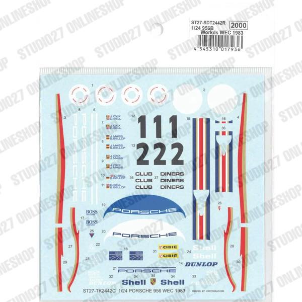 1/24 Porsche 956B Workds WEC 1983 - Spare Decal<br>for TK2442R<br>STUDIO27 ��Spare Decal��