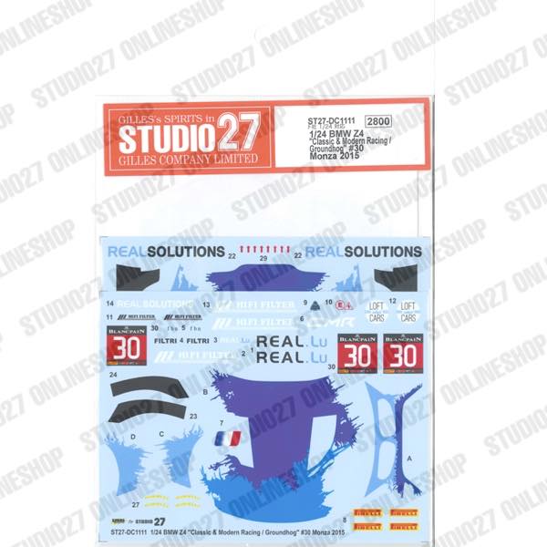 1/24 BMW Z4 "Classic & Modern Racing / Groundhog" #30 Monza 2015<br>forFUJIMI<br>STUDIO27 ��Original Decals��