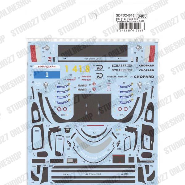 1/24 919 Hybrid Evo Spa-Francorchamps 2018 - Spare Decal<br>for FD24016<br>STUDIO27 ��Spare Decal��