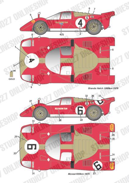 1/24 Ferrari 512S "Gelo Racing Team" #4/#6/#10 1970<br>forFUJIMI<br>STUDIO27 ��Original Decals��